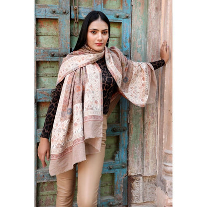 Dusala India Handwoven Cashmere Fine Wool Contrast Zari Stole