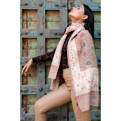 Dusala India Handwoven Cashmere Fine Wool Contrast Zari Stole