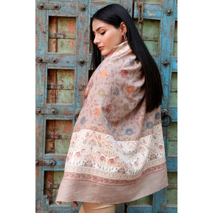 Dusala India Handwoven Cashmere Fine Wool Contrast Zari Stole