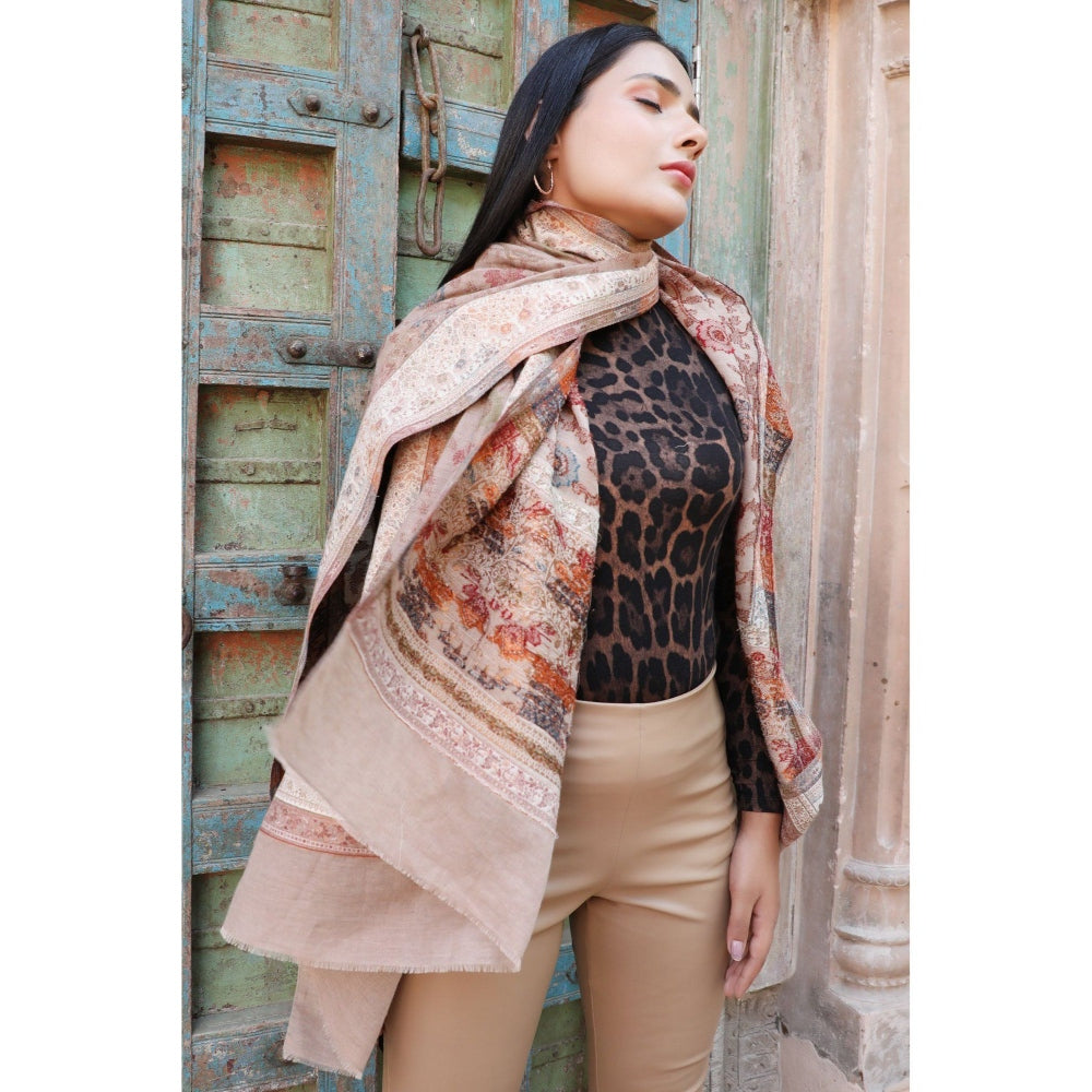 Dusala India Handwoven Cashmere Fine Wool Contrast Zari Stole