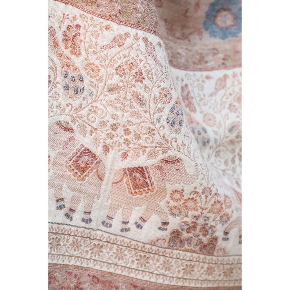 Dusala India Handwoven Cashmere Fine Wool Contrast Zari Stole