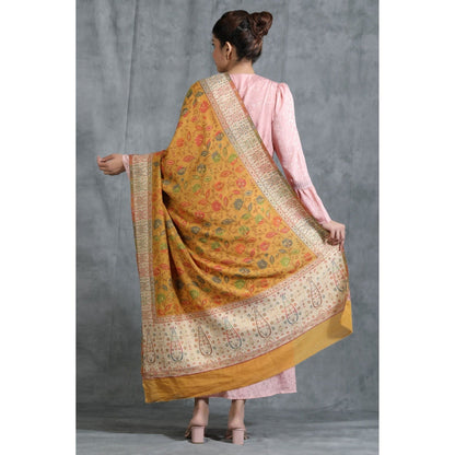 Dusala India Handwoven Cashmere Fine Wool Contrast Zari Stole