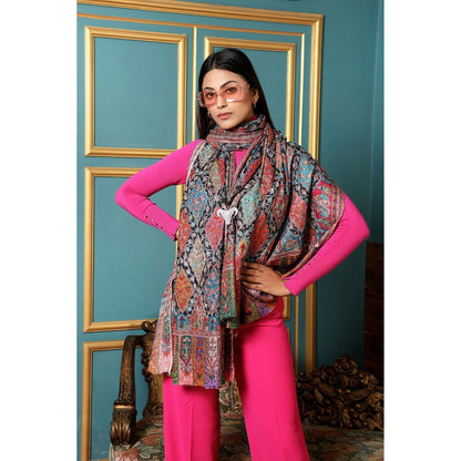 Dusala India Handwoven Pashmina Wool Kalamkari Design Shawl