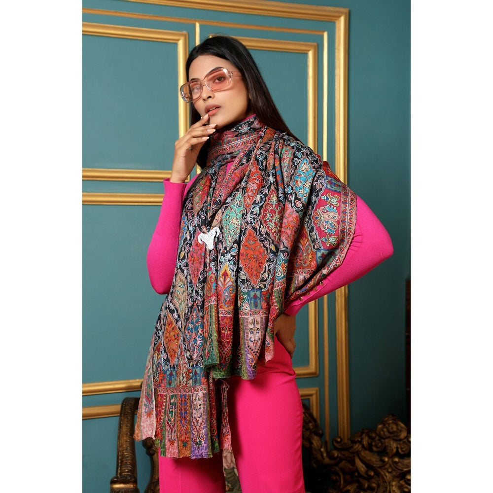Dusala India Handwoven Pashmina Wool Kalamkari Design Shawl