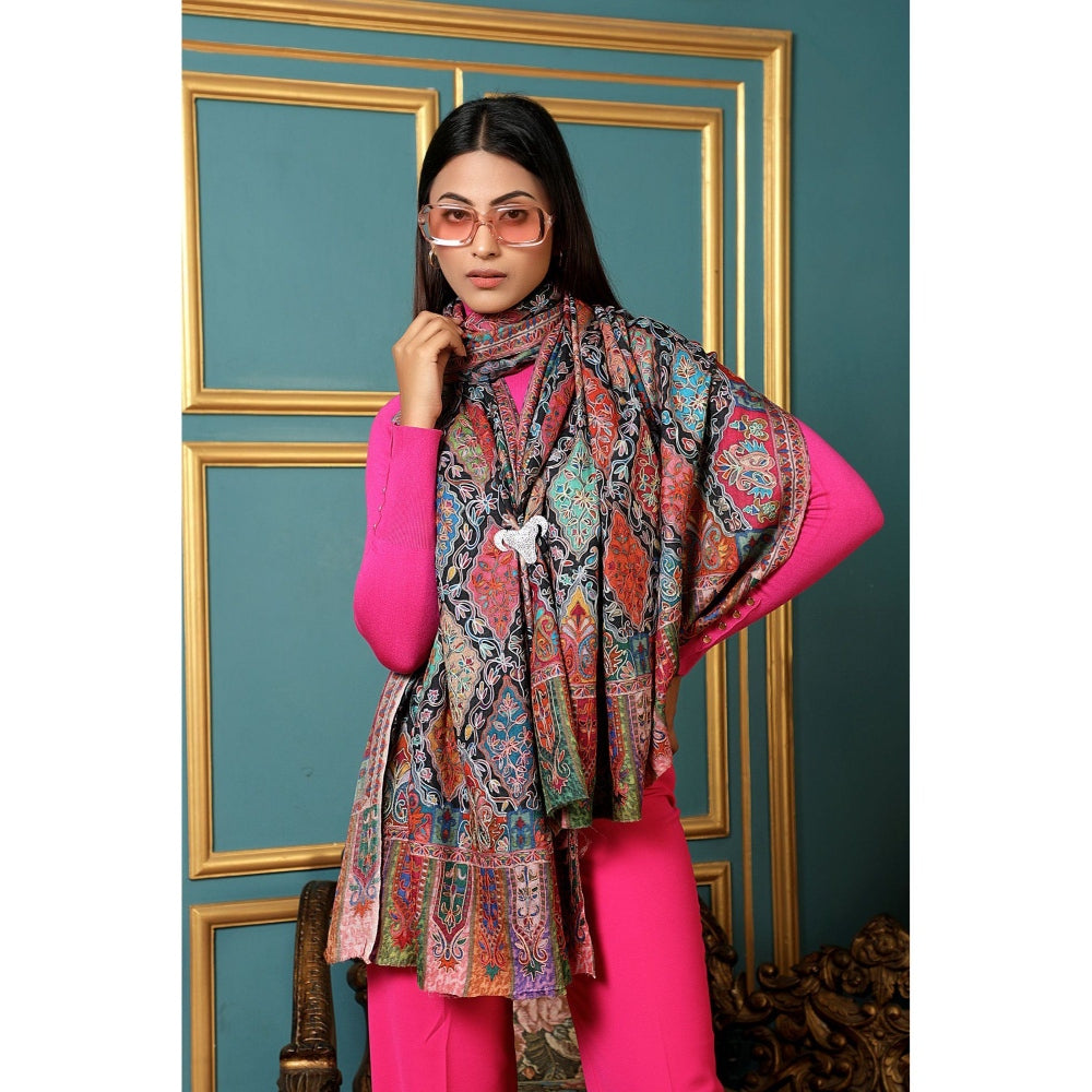 Dusala India Handwoven Pashmina Wool Kalamkari Design Shawl