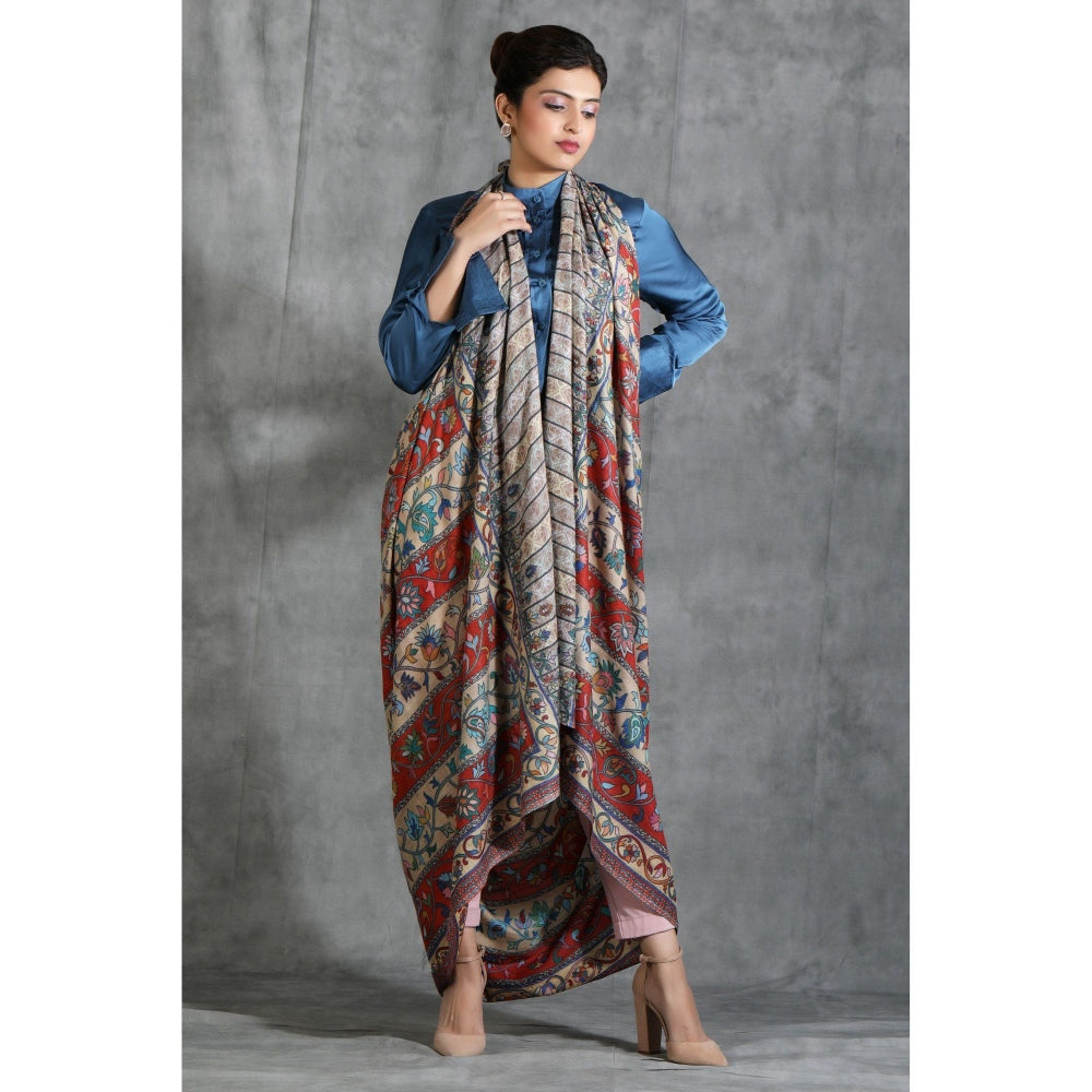 Dusala India Handwoven Pashmina Wool Kalamkari Design Shawl