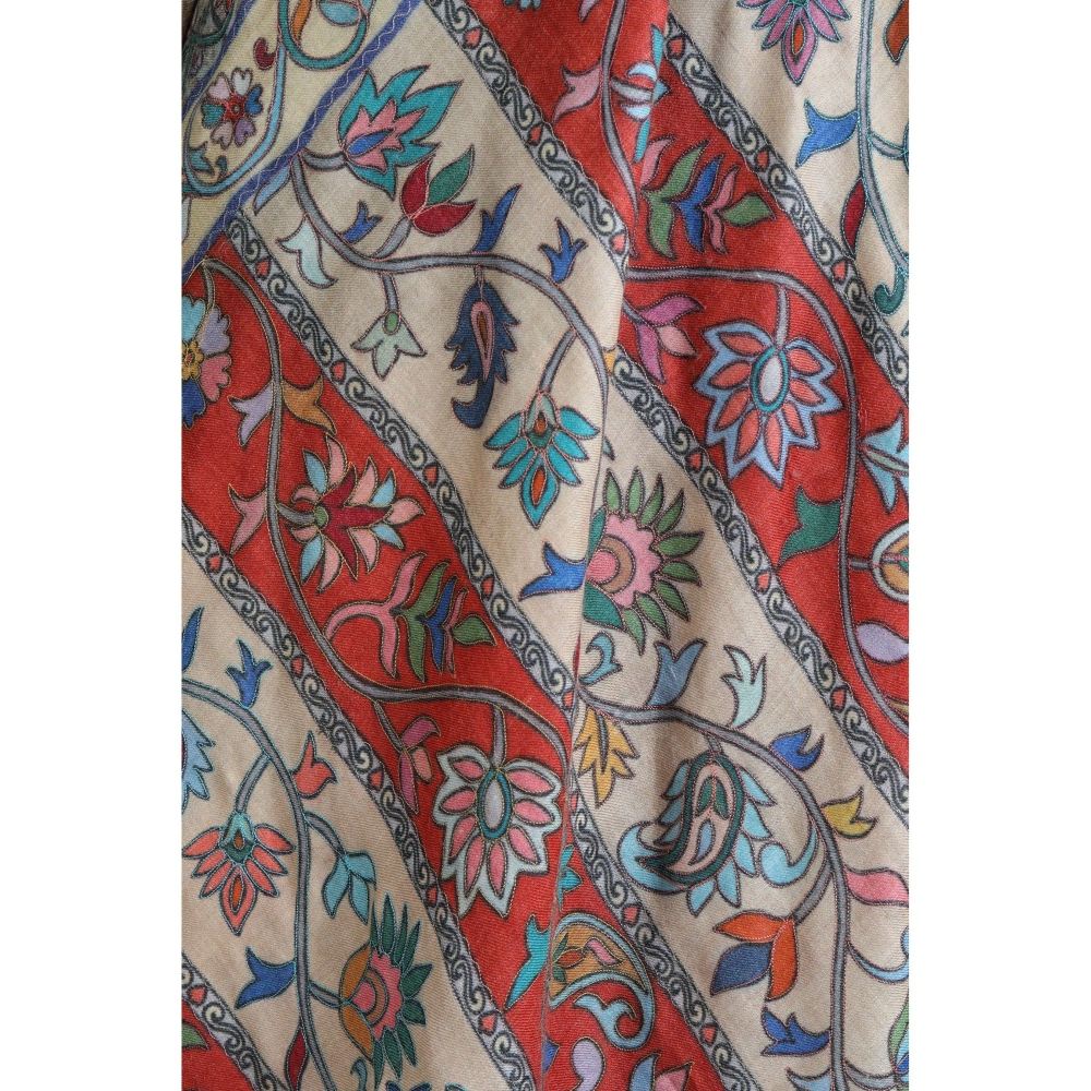 Dusala India Handwoven Pashmina Wool Kalamkari Design Shawl