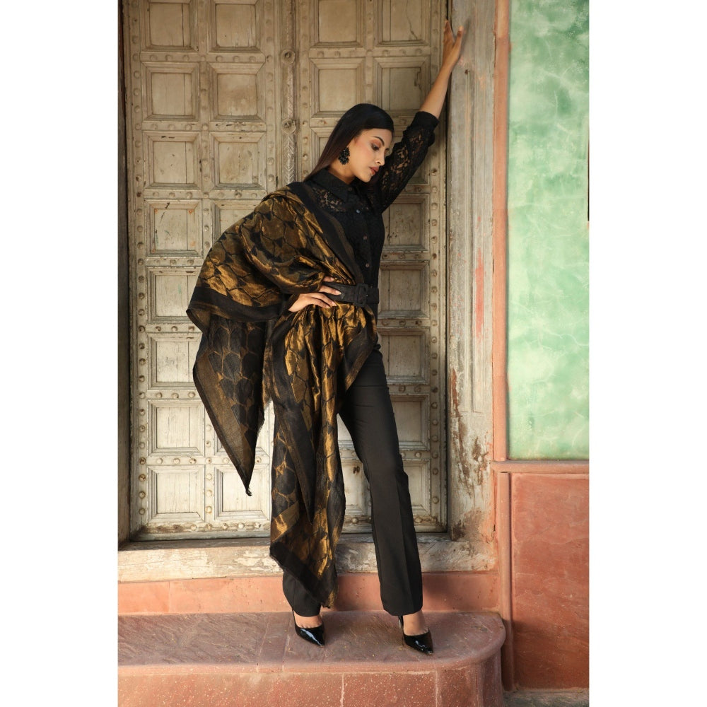 Dusala India Handwoven Cashmere Fine Wool Golden Zari Stole