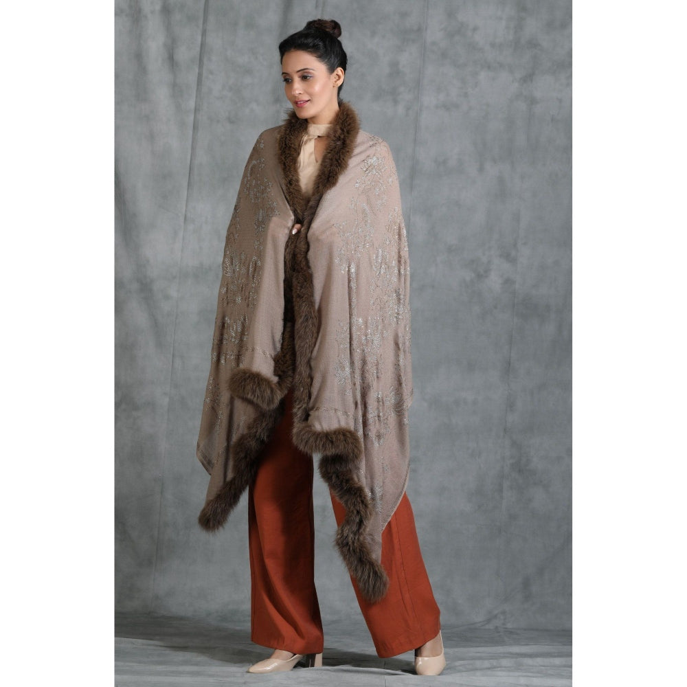 Dusala India Handwoven Cashmere Fine Wool Lotus Design Swaroski Work Stole