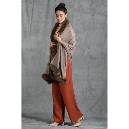 Dusala India Handwoven Cashmere Fine Wool Lotus Design Swaroski Work Stole