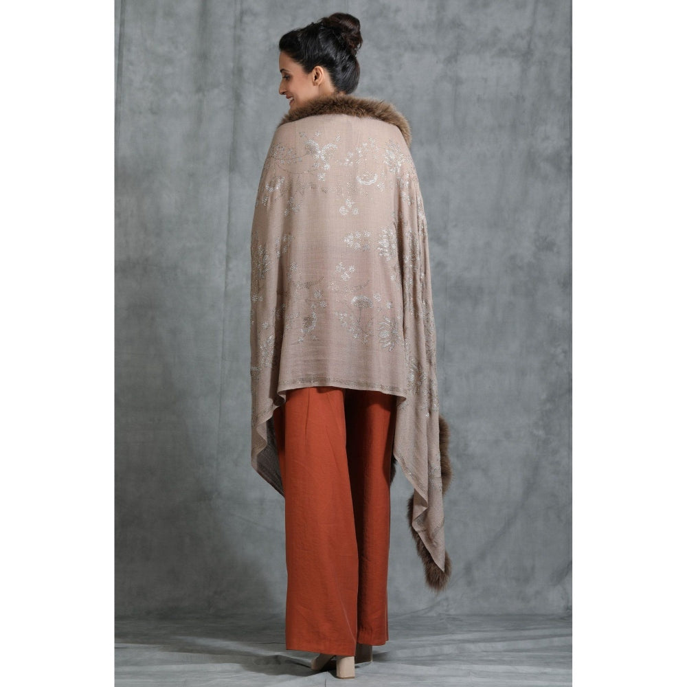 Dusala India Handwoven Cashmere Fine Wool Lotus Design Swaroski Work Stole