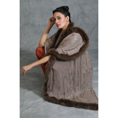 Dusala India Handwoven Cashmere Fine Wool Lotus Design Swaroski Work Stole