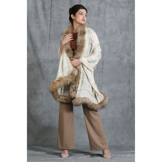 Dusala India Handwoven Cashmere Fine Wool Lotus Design Swaroski Work Stole