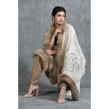 Dusala India Handwoven Cashmere Fine Wool Lotus Design Swaroski Work Stole