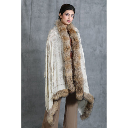 Dusala India Handwoven Cashmere Fine Wool Lotus Design Swaroski Work Stole