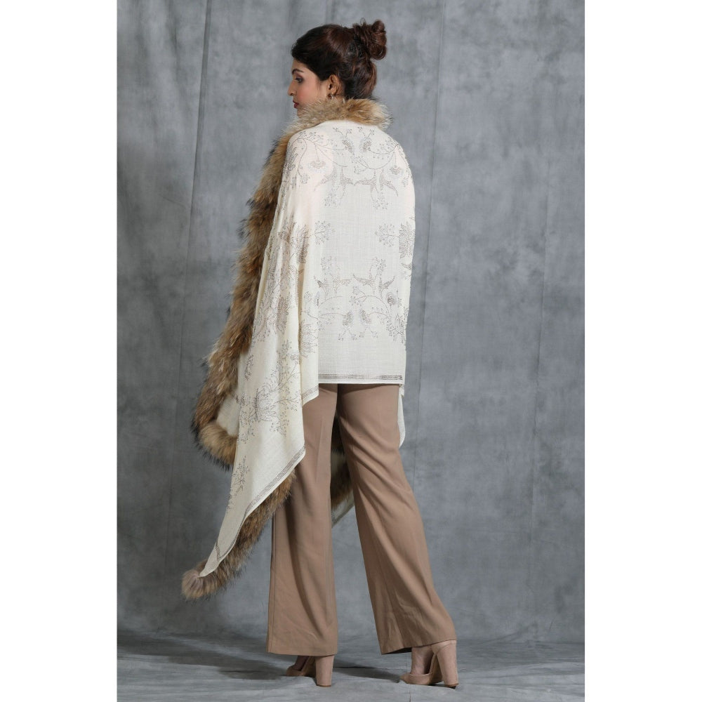 Dusala India Handwoven Cashmere Fine Wool Lotus Design Swaroski Work Stole