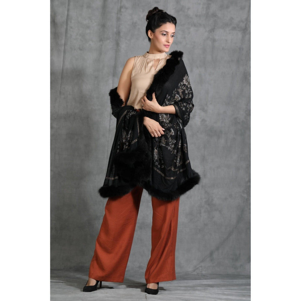 Dusala India Handwoven Cashmere Fine Wool Lotus Design Swaroski Work Stole