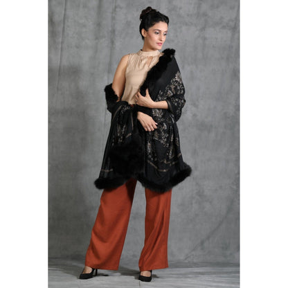 Dusala India Handwoven Cashmere Fine Wool Lotus Design Swaroski Work Stole