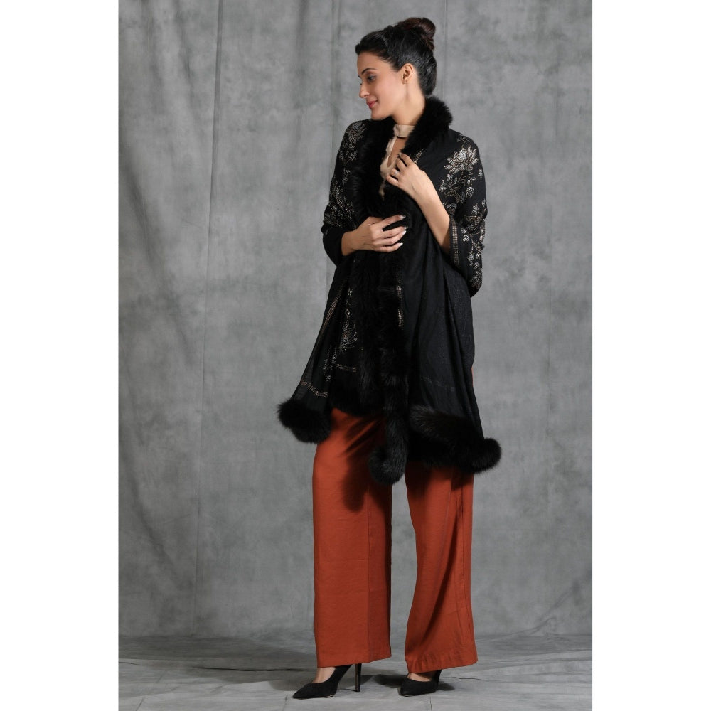 Dusala India Handwoven Cashmere Fine Wool Lotus Design Swaroski Work Stole