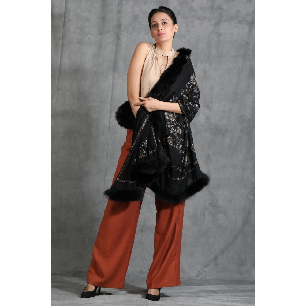 Dusala India Handwoven Cashmere Fine Wool Lotus Design Swaroski Work Stole