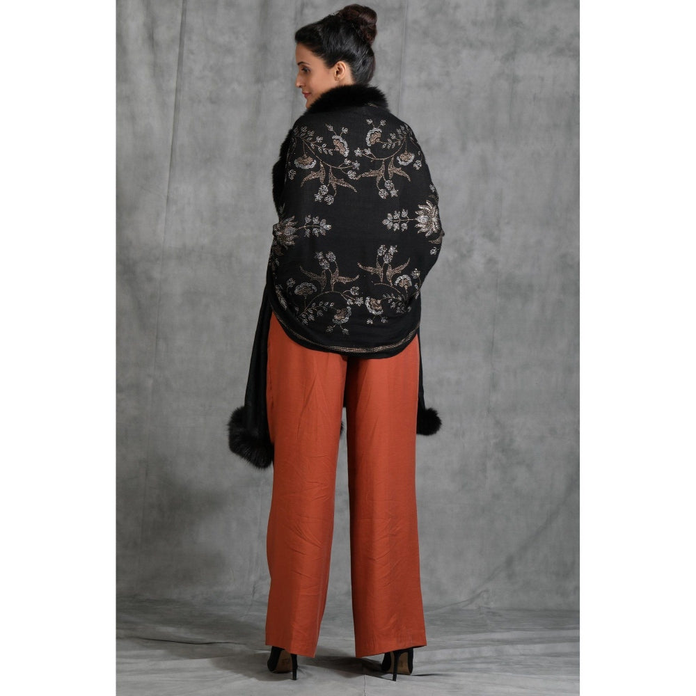 Dusala India Handwoven Cashmere Fine Wool Lotus Design Swaroski Work Stole