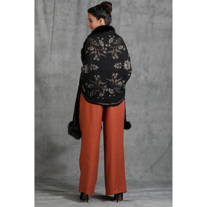 Dusala India Handwoven Cashmere Fine Wool Lotus Design Swaroski Work Stole