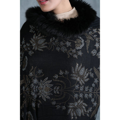 Dusala India Handwoven Cashmere Fine Wool Lotus Design Swaroski Work Stole