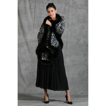 Dusala India Handwoven Cashmere Fine Wool Digital Animal Print With High Quality Fur Stole