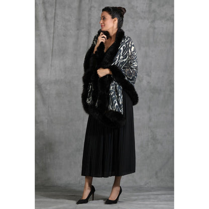 Dusala India Handwoven Cashmere Fine Wool Digital Animal Print With High Quality Fur Stole