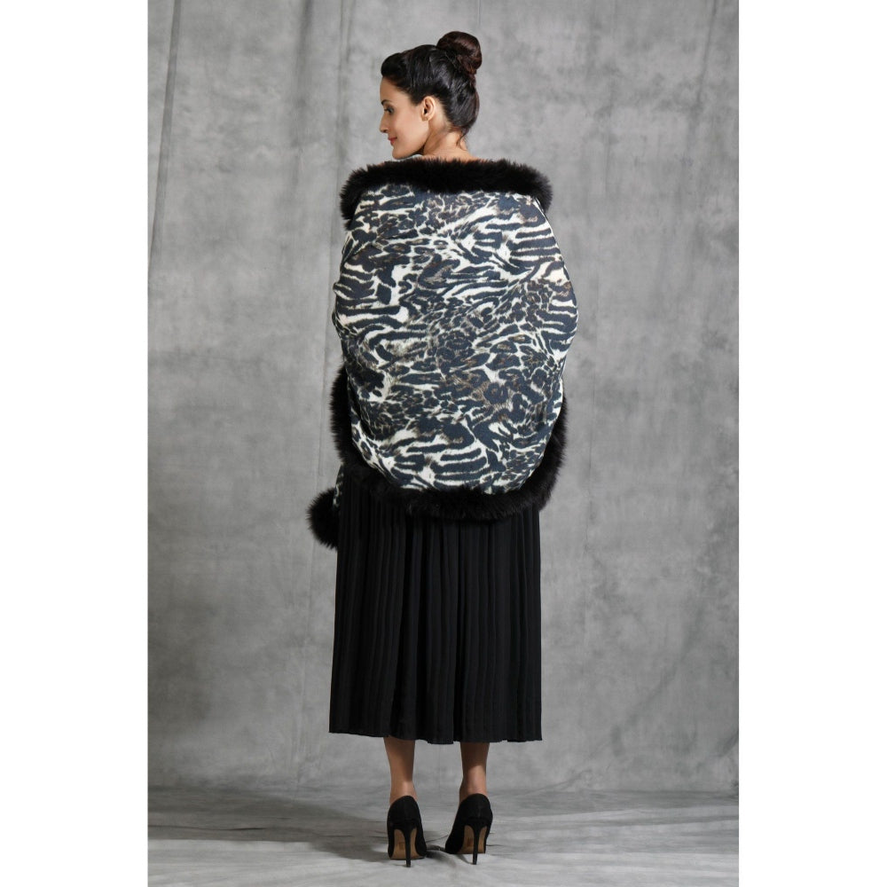 Dusala India Handwoven Cashmere Fine Wool Digital Animal Print With High Quality Fur Stole