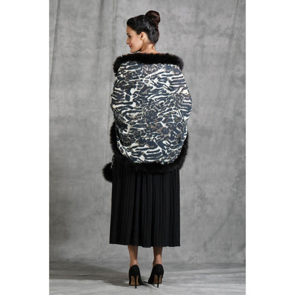 Dusala India Handwoven Cashmere Fine Wool Digital Animal Print With High Quality Fur Stole
