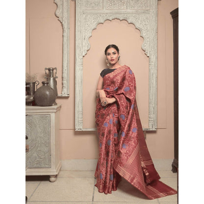 Dusala India Women Kaalaratri Maroon Floral Handloom Saree with Unstitched Blouse