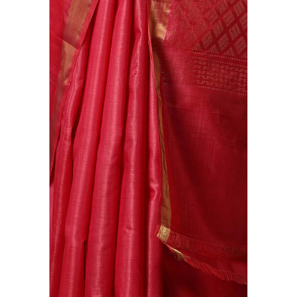 Dusala India Orchid Handwoven Pink Saree with Unstitched Blouse