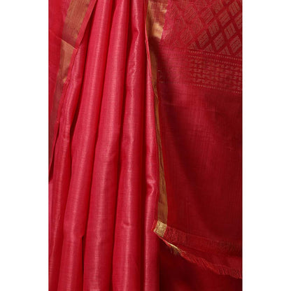 Dusala India Orchid Handwoven Pink Saree with Unstitched Blouse