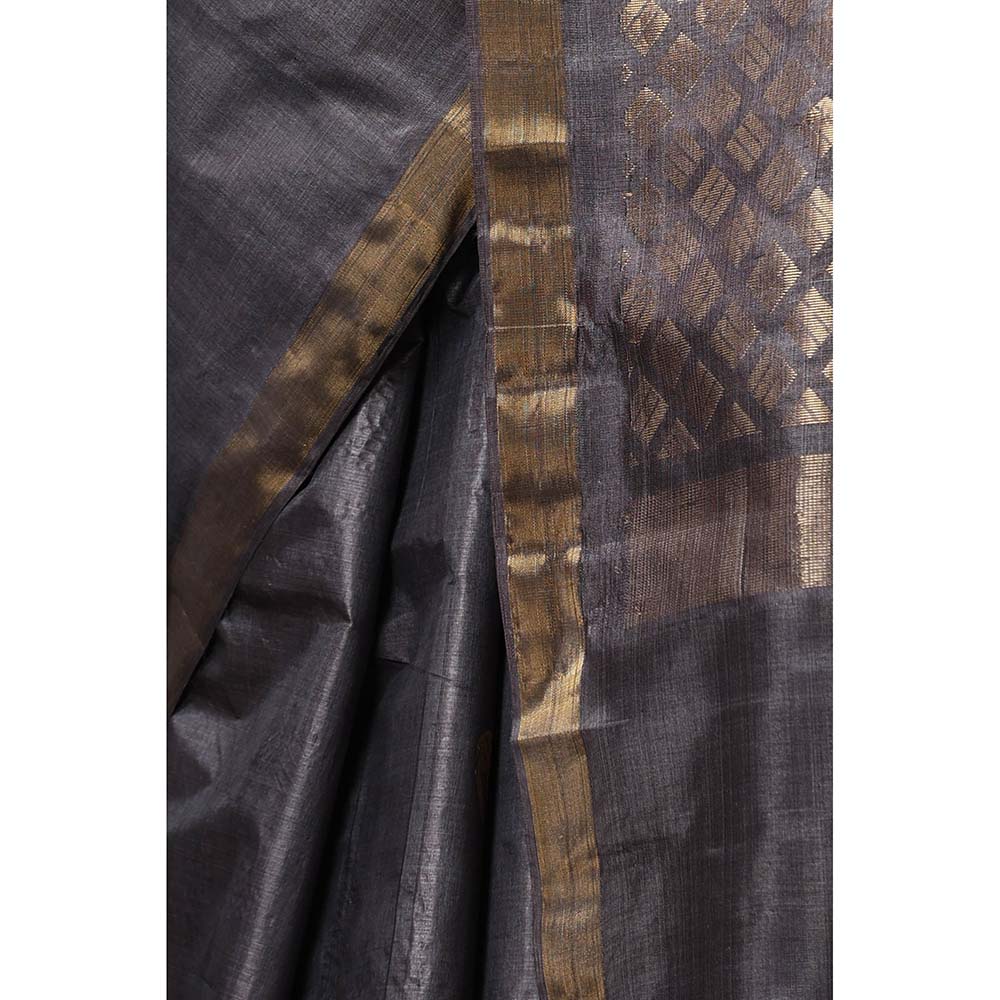 Dusala India Tulip Handwoven Grey Kosi Silk Mark Saree with Unstitched Blouse
