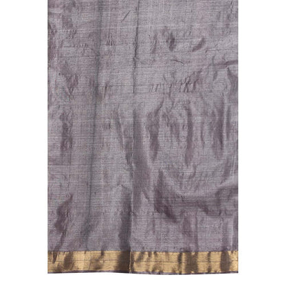 Dusala India Tulip Handwoven Grey Kosi Silk Mark Saree with Unstitched Blouse