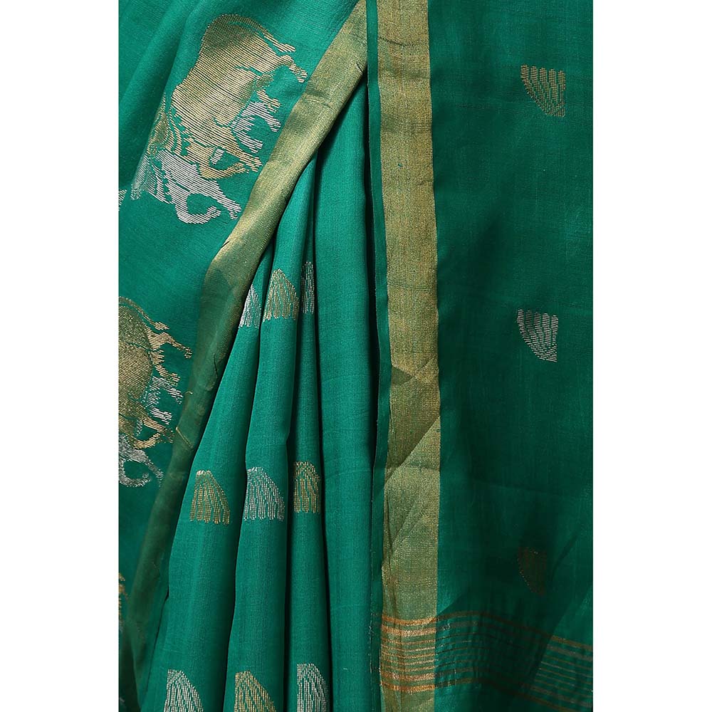 Dusala India Poppy Handwoven Sea Green Kosi Silk Mark Saree with Unstitched Blouse