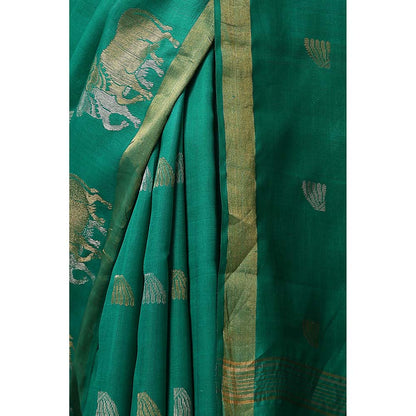 Dusala India Poppy Handwoven Sea Green Kosi Silk Mark Saree with Unstitched Blouse