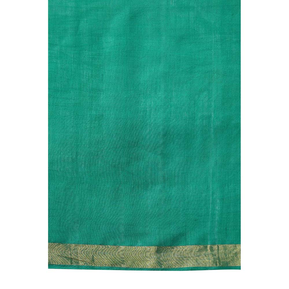 Dusala India Poppy Handwoven Sea Green Kosi Silk Mark Saree with Unstitched Blouse