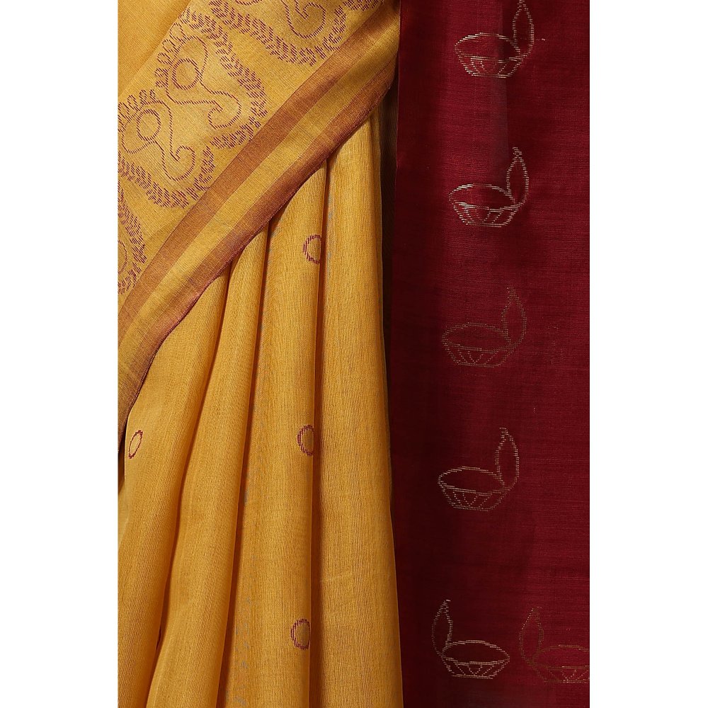 Dusala India Gardenia Handwoven Mustard Kosi Silk Mark Saree with Unstitched Blouse