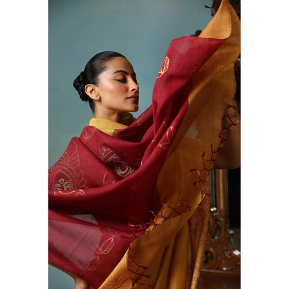 Dusala India Gardenia Handwoven Mustard Kosi Silk Mark Saree with Unstitched Blouse