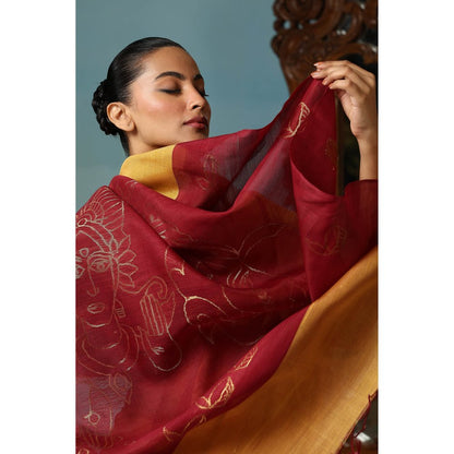 Dusala India Gardenia Handwoven Mustard Kosi Silk Mark Saree with Unstitched Blouse