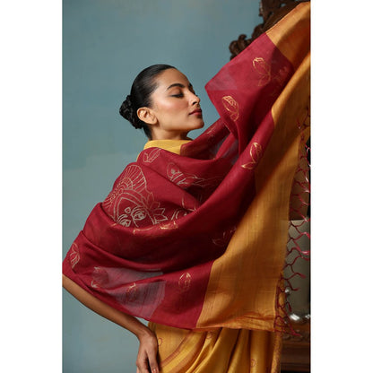 Dusala India Gardenia Handwoven Mustard Kosi Silk Mark Saree with Unstitched Blouse