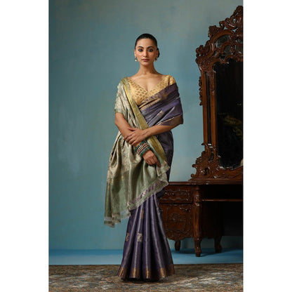 Dusala India Primary Handwoven Purplish Kosi Silk Mark Saree with Unstitched Blouse