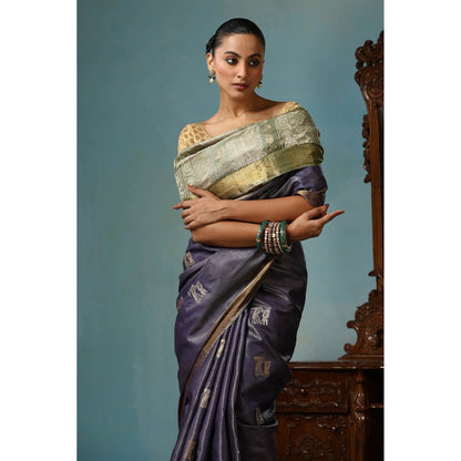 Dusala India Primary Handwoven Purplish Kosi Silk Mark Saree with Unstitched Blouse