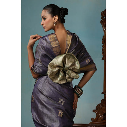 Dusala India Primary Handwoven Purplish Kosi Silk Mark Saree with Unstitched Blouse