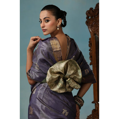 Dusala India Primary Handwoven Purplish Kosi Silk Mark Saree with Unstitched Blouse