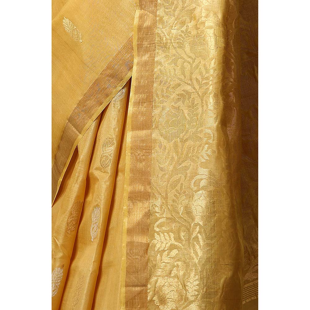 Dusala India Marigold Handwoven Gold Kosi Silk Mark Saree with Unstitched Blouse