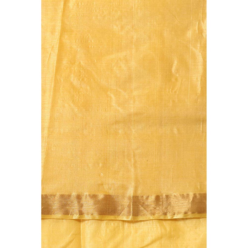 Dusala India Marigold Handwoven Gold Kosi Silk Mark Saree with Unstitched Blouse