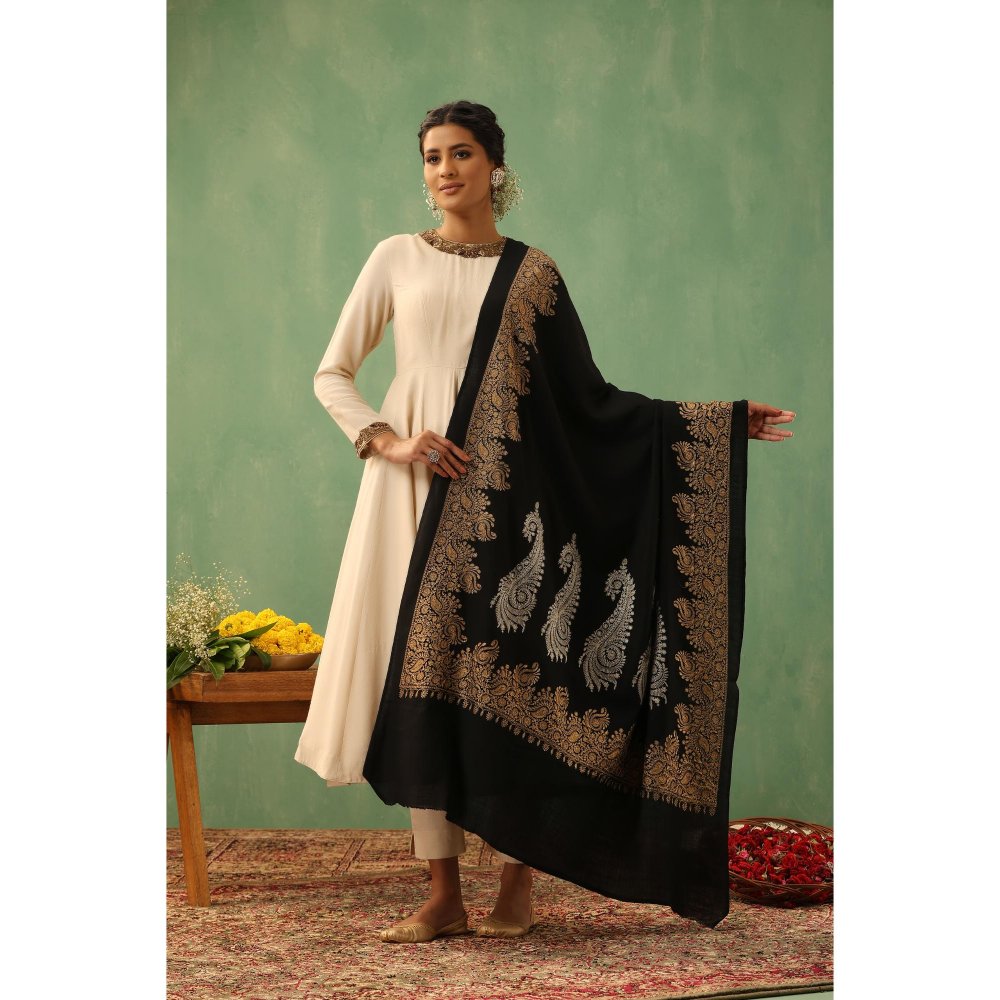 Dusala India Agasti Aari Work Cashmere Shawl